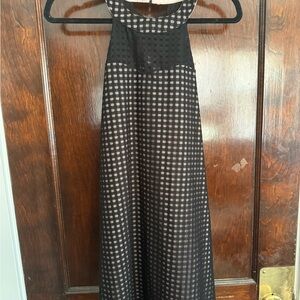 Elegant Black and Gray Checkered Halter Dress